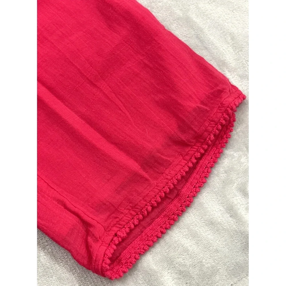 Ralph Lauren Top & Pants Set Girls 8 Red Ruffled Cotton Gauze Crochet Trim